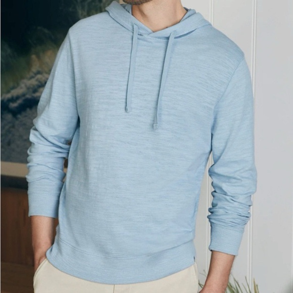 Faherty Men’s Sunwashed Midweight  Organic Cotton Light Blue Hoodie SZ 3XL